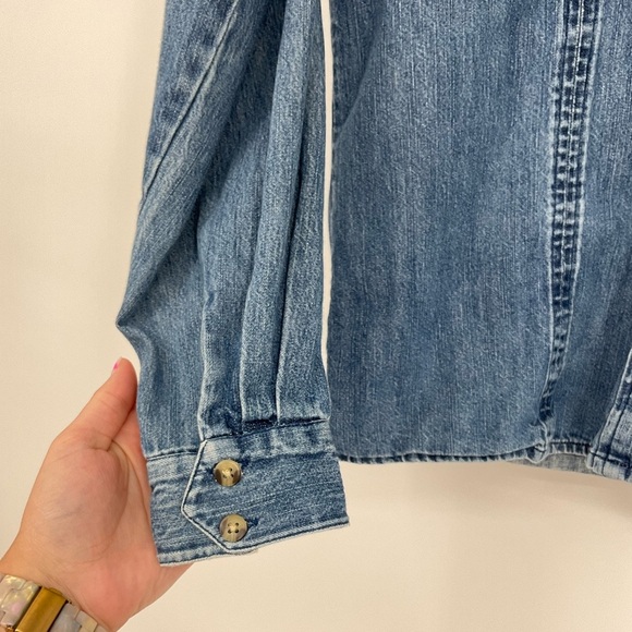 Vintage Westbound Embroidered Denim Shirt Fall Leaf Button-Up Long Sleeve Top L - Picture 7 of 8